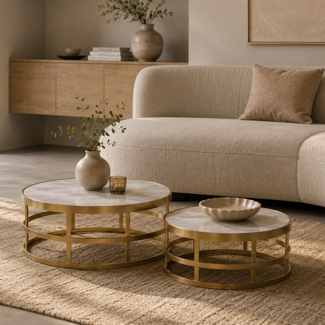Tables basses rondes en marbre et effet marbre Image