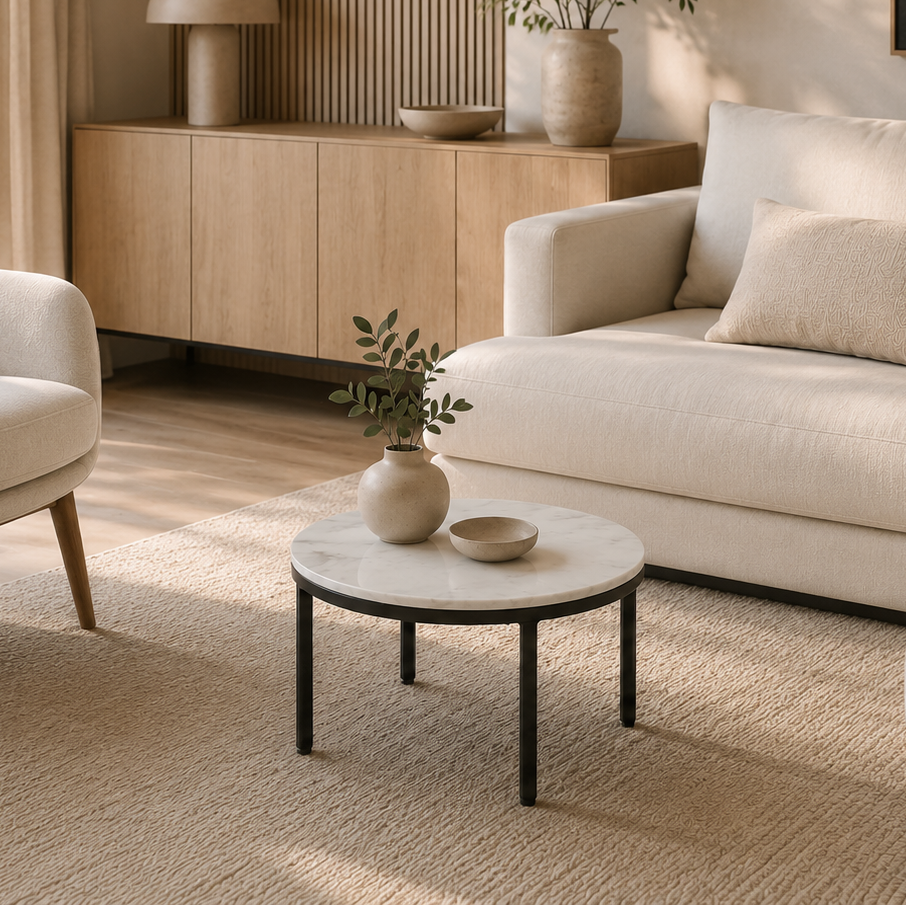 Petite table basse en marbre véritable et acier