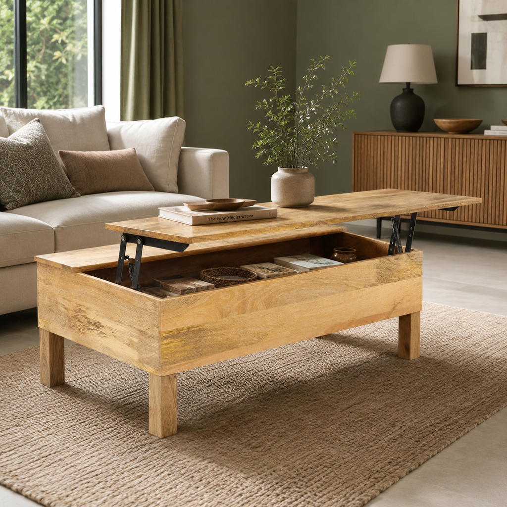 Table basse relevable en bois de manguier massif