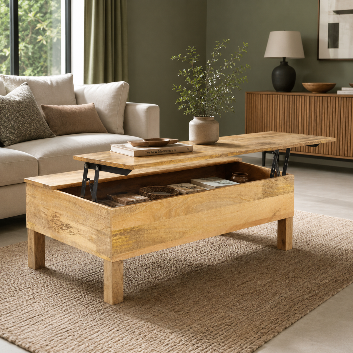 Table basse relevable en bois de manguier massif
