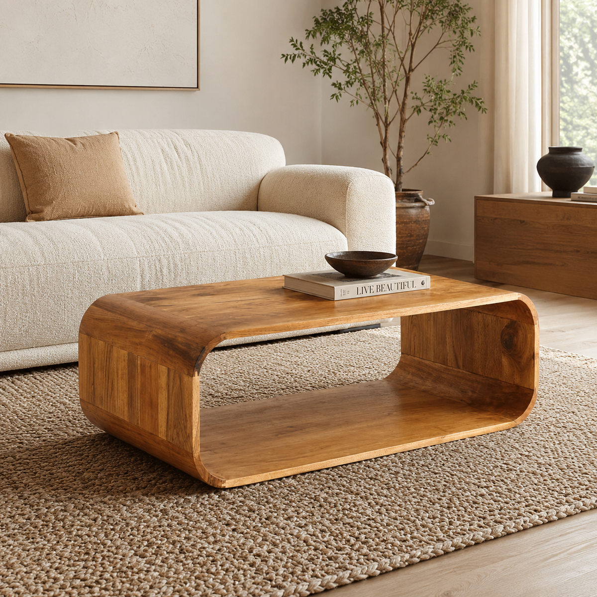 Table basse design en bois d'acacia massif