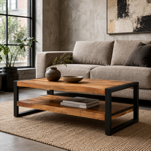 Table basse en bois massif d'acacia finition épurée