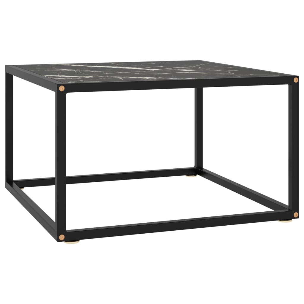 Table basse avec verre effet marbre noir et acier