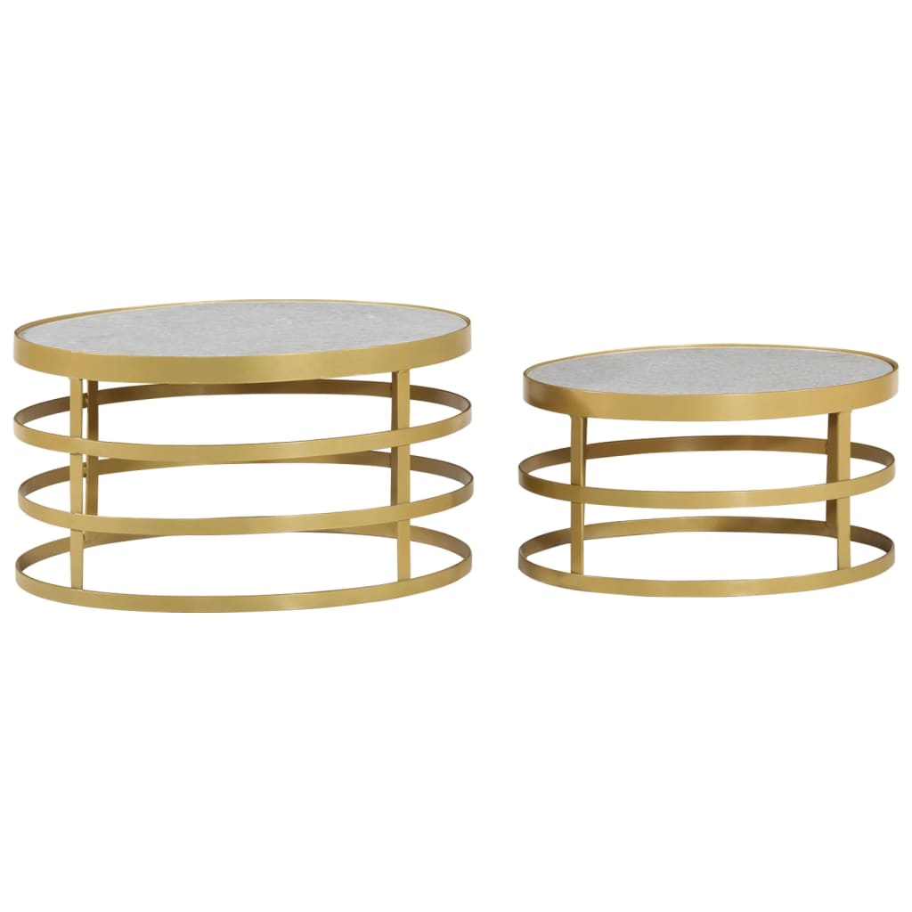 Ensemble de 2 tables basses en marbre véritable et acier finition doré