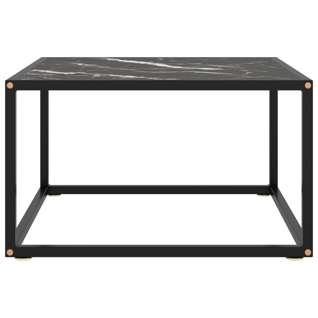 Table basse avec verre effet marbre noir et acier