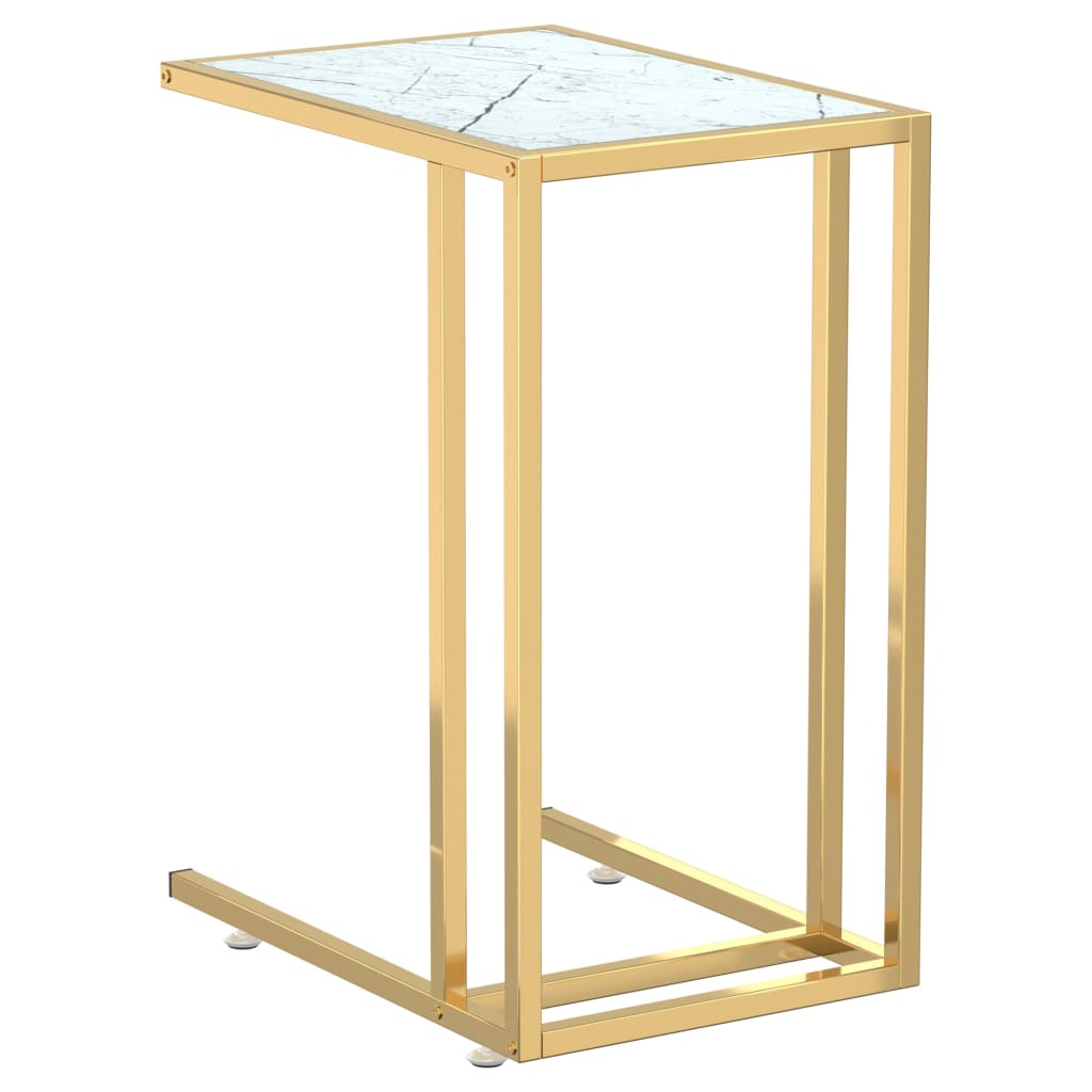 Table d’appoint en verre trempé effet marbre et acier