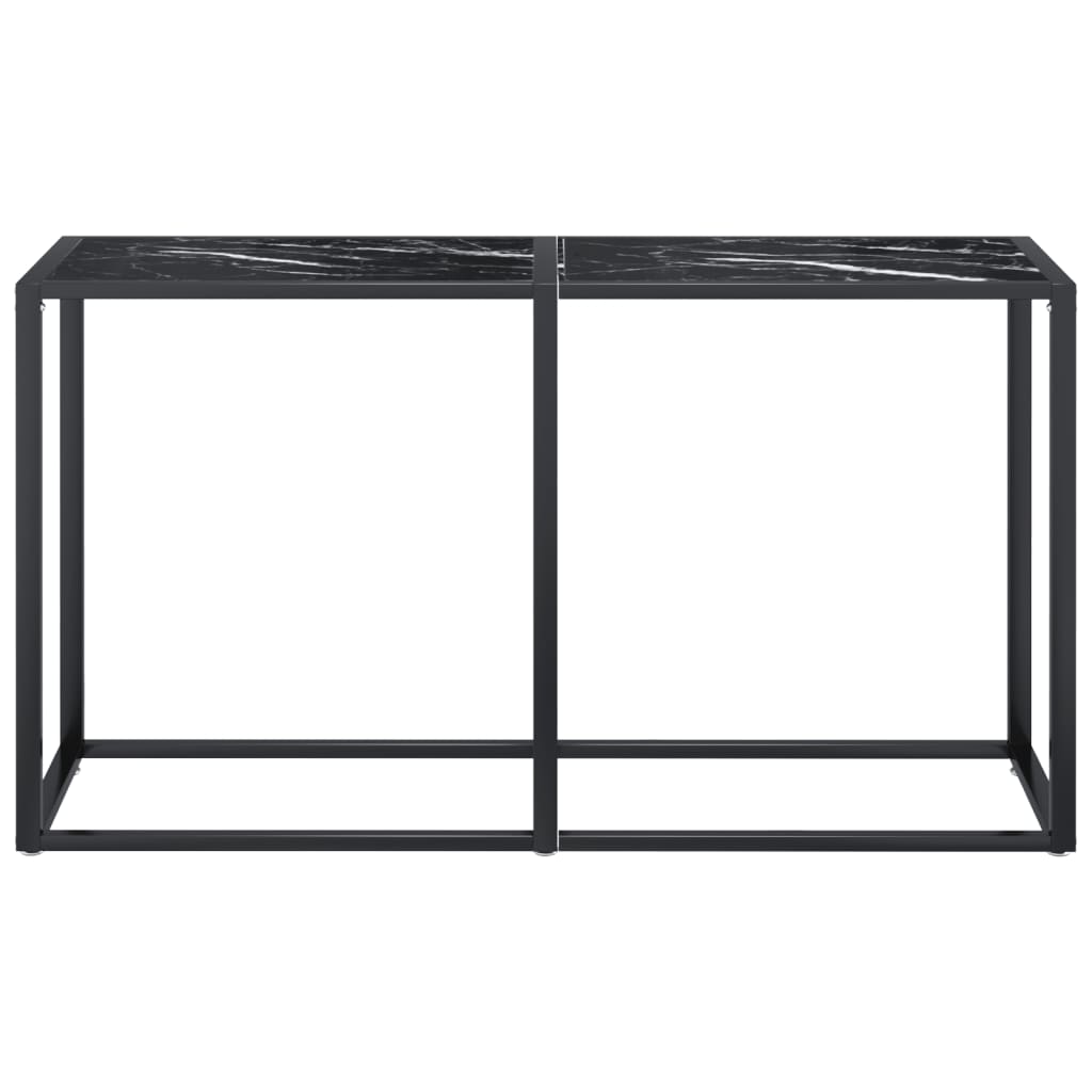 Table console en verre trempé effet marbre noir et acier