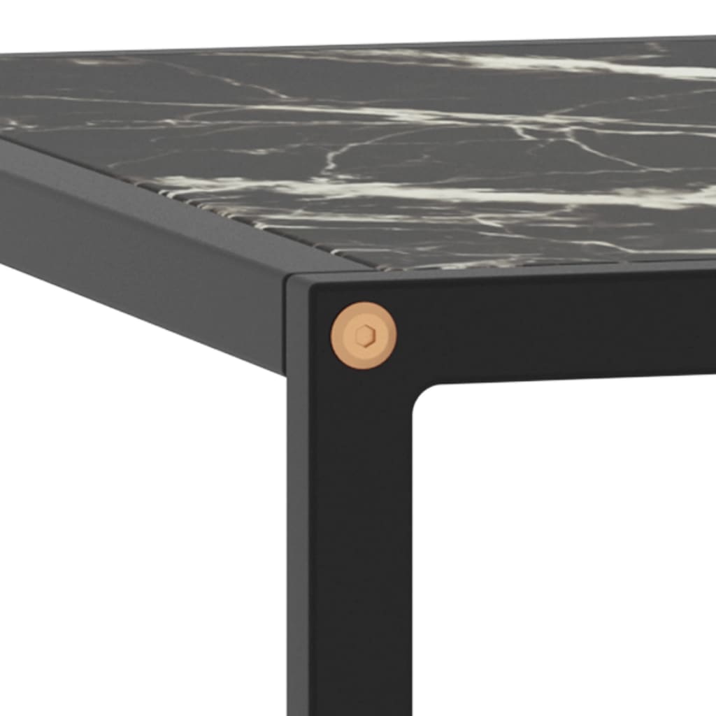 Table basse avec verre effet marbre noir et acier