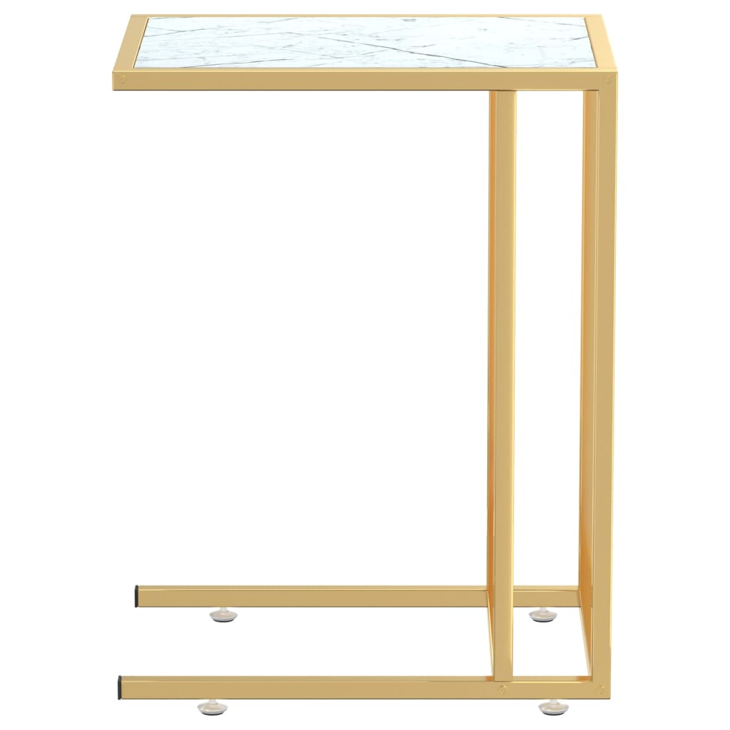 Table d’appoint en verre trempé effet marbre et acier