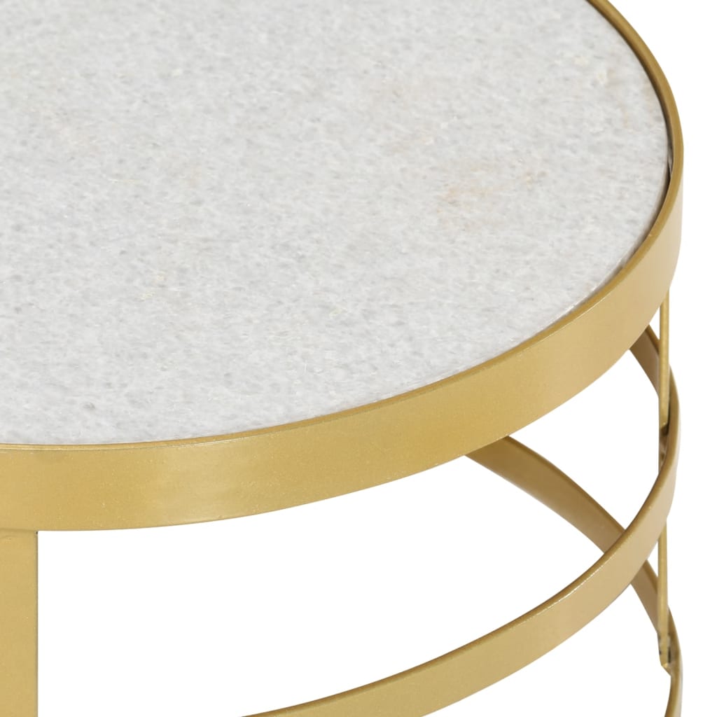 Ensemble de 2 tables basses en marbre véritable et acier finition doré