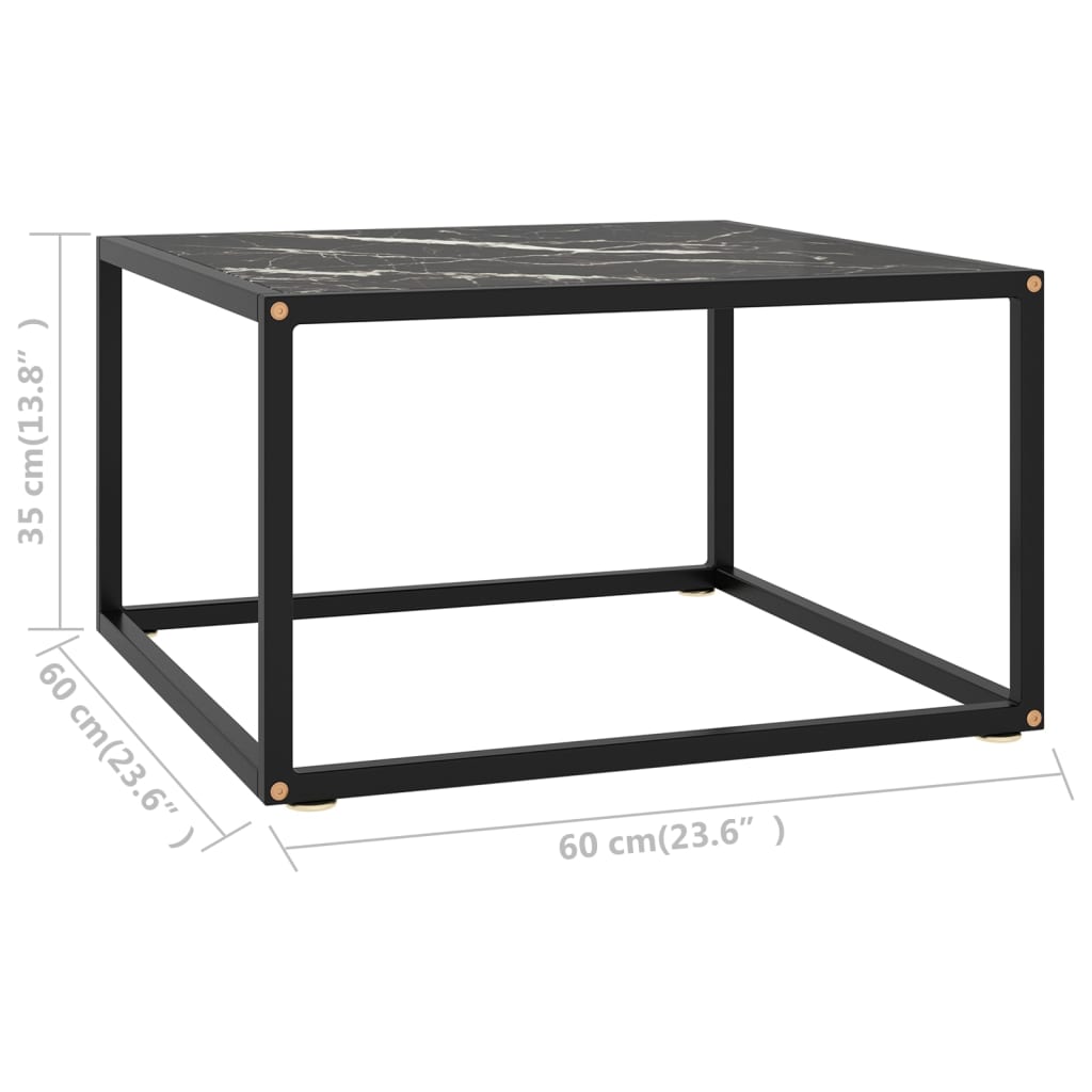 Table basse avec verre effet marbre noir et acier