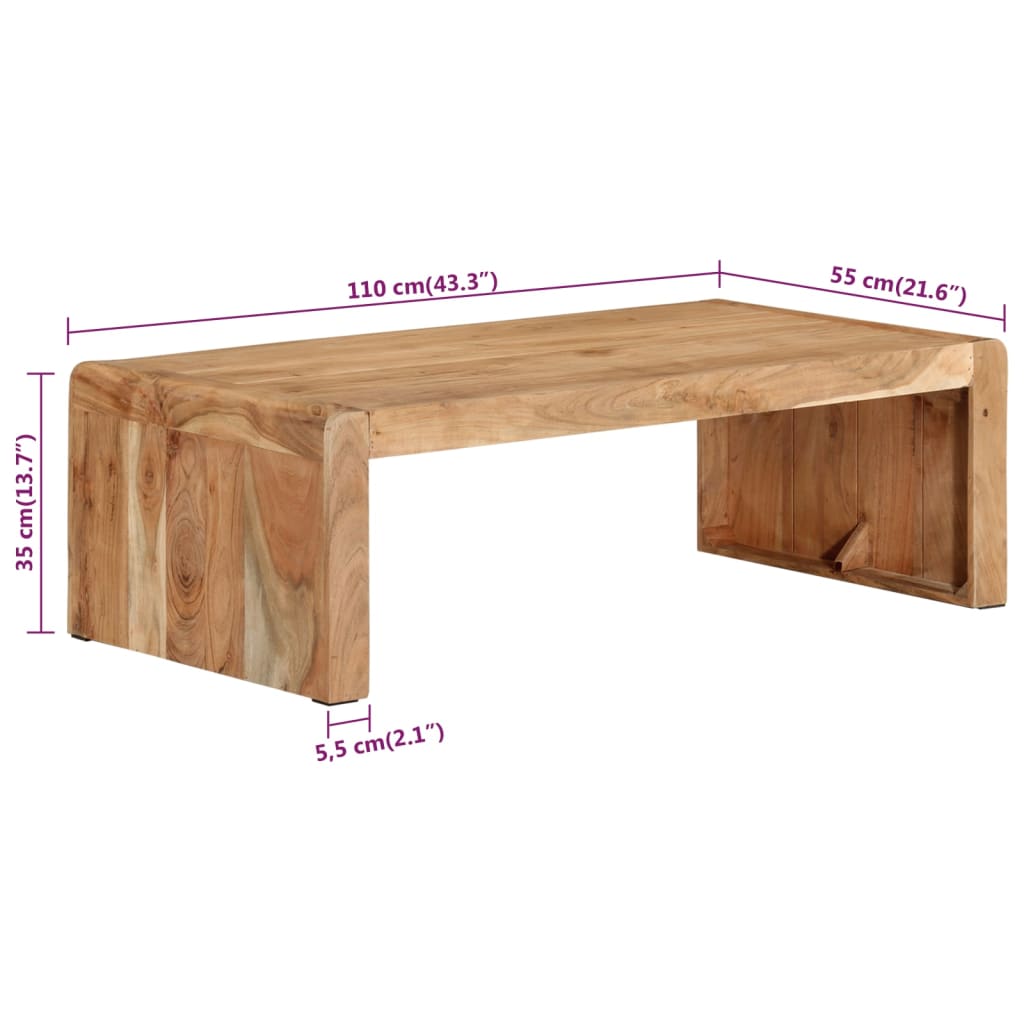 Table basse moderne en bois massif d'acacia