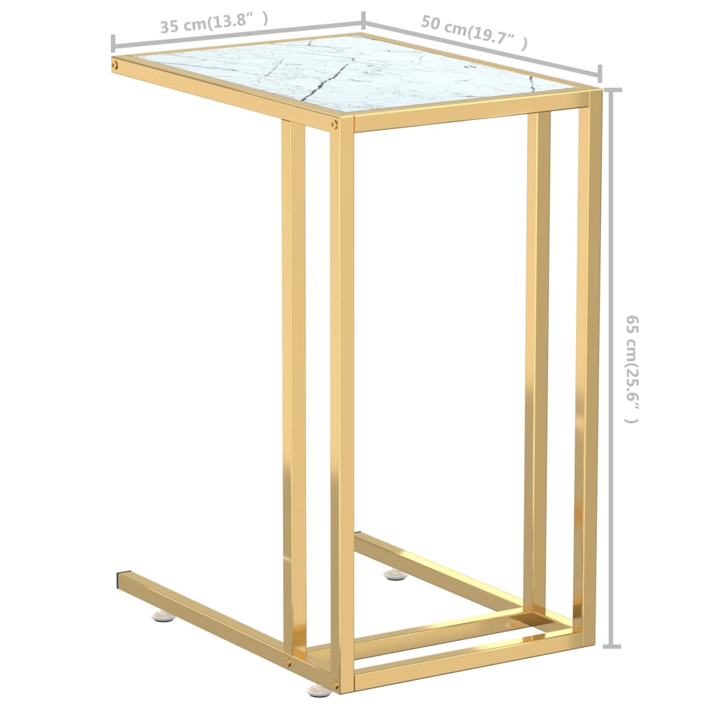 Table d’appoint en verre trempé effet marbre et acier
