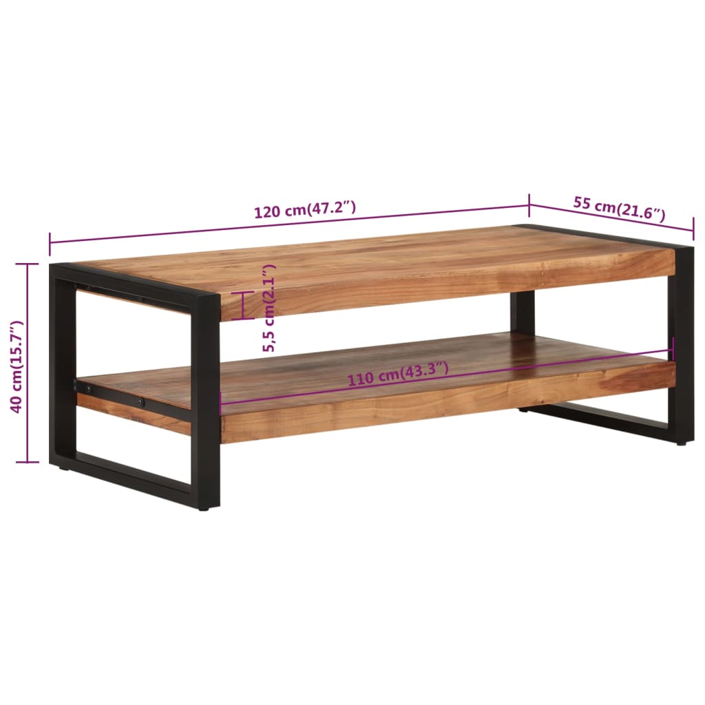 Table basse en bois massif d'acacia finition épurée